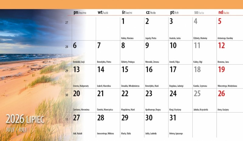 biurkowy kalendarz na rok 2026 