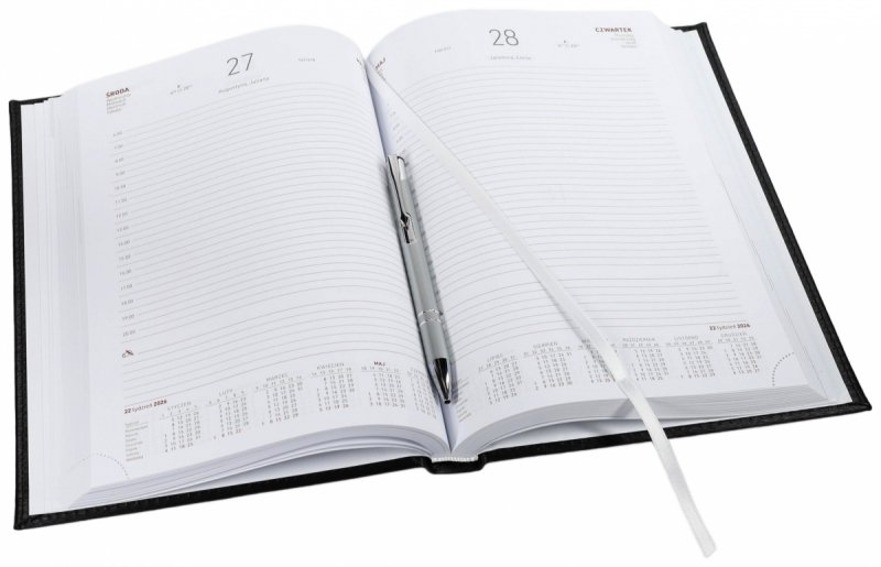 Kalendarz książkowy 2026 B5 dzienny papier biały drukowane registry oprawa ALUMINIUM szara
