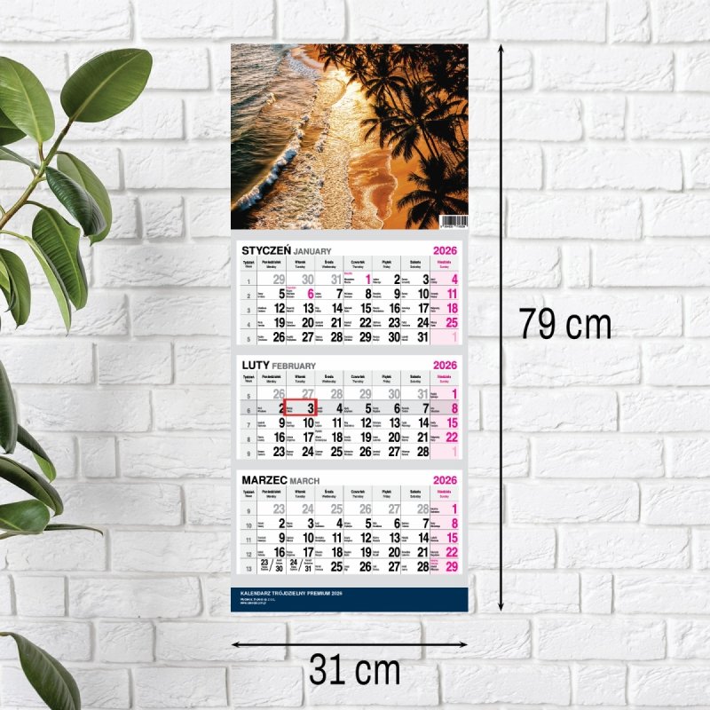 Kalendarz TRÓJDZIELNY PREMIUM 2026 PALMA