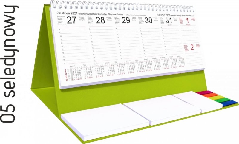 Kalendarz biurkowy z notesami i znacznikami EXCLUSIVE PLUS 2022 seledynowy
