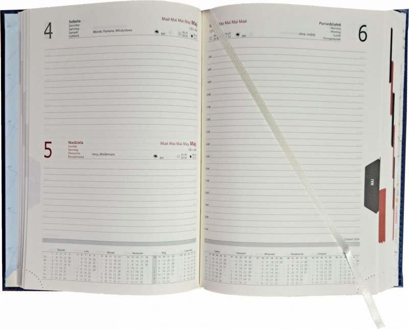 Kalendarz książkowy 2024 A4 dzienny papier chamois drukowane registry oprawa NEBRASKA LUX  Z WYTŁOCZONĄ PERSONALIZACJĄ