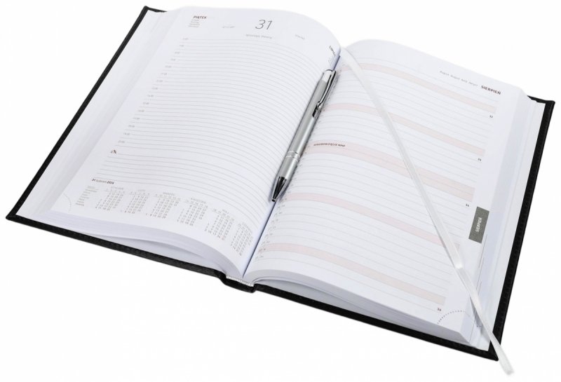 Kalendarz książkowy 2026 B5 dzienny papier biały drukowane registry oprawa ALUMINIUM szara