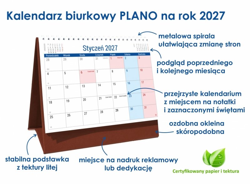 kalendarz na sztywnej podstawce na rok 2027