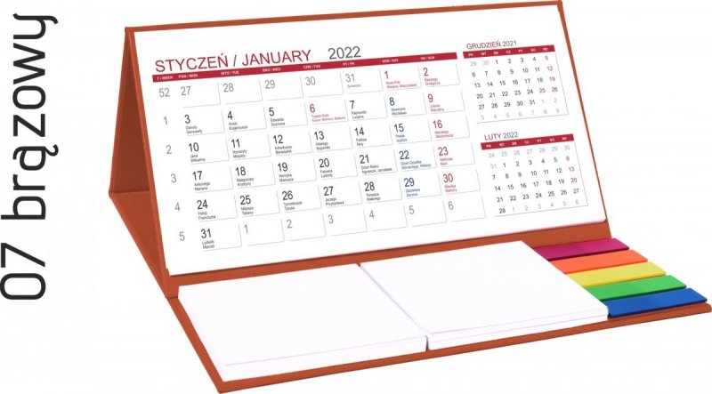 Kalendarz biurkowy z notesami i znacznikami MIDI 3-miesięczny 2022 pomarańczowy