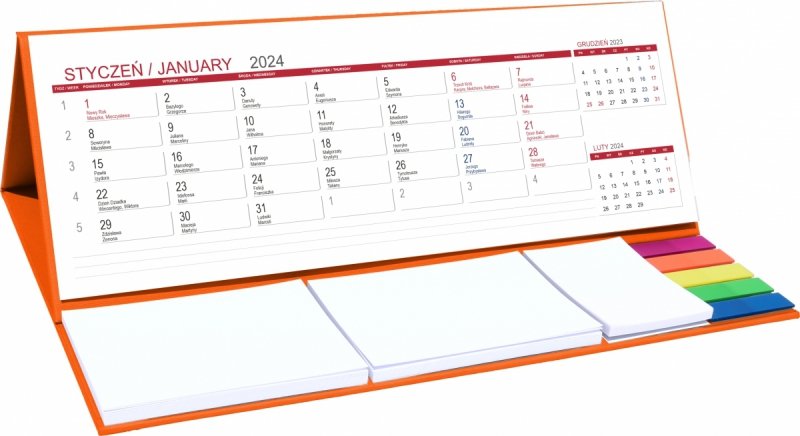Kalendarz na biurko MAXI 2024 z notesami i znacznikami