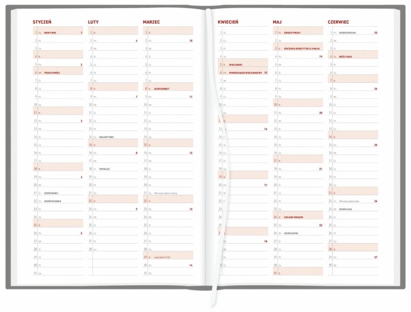skrócone miesiące roku 2026 z miejscem na krótkie zapiski