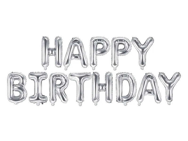 Balon srebny foliowy dekoracja urodzinowa Happy Birthday  340cm x 35cm