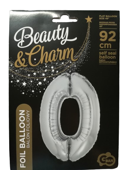 BALON FOLIOWY  CYFRA 0 SREBRNA 92 CM