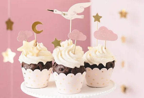 Dekoracje do muffinek babeczek - Bocian 11cm-12cm 7 sztuk toper