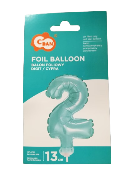BALONY FOLIOWY 13CM NA PATYCZKU CYFRA 2 niebieska