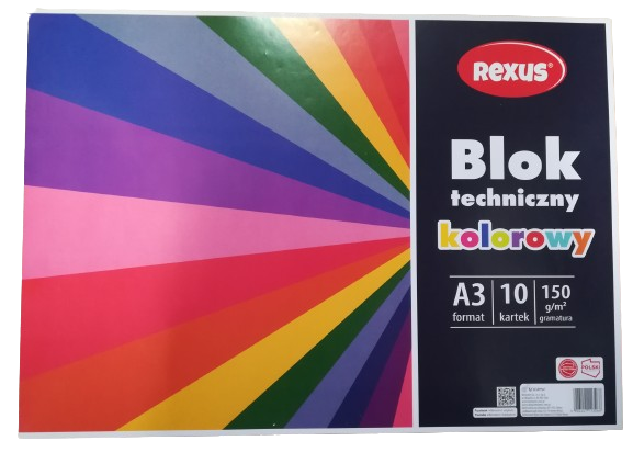 BLOK TECHNICZNY KOLOROWY A3/10k 150g