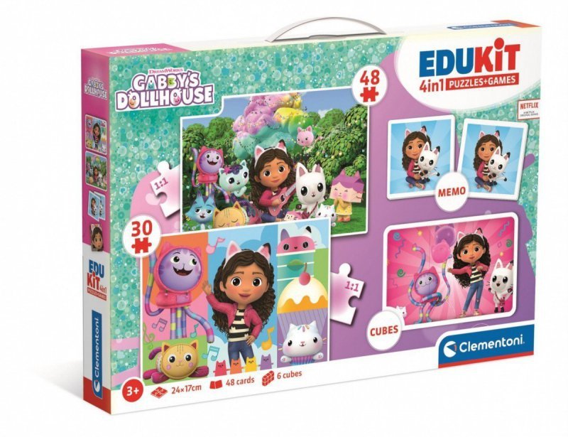 Edukit 4w1 Koci Domek Gabi Clementoni puzzle klocki memo