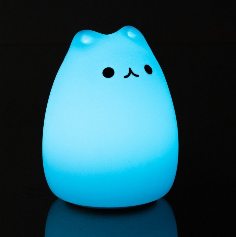 Lampka Nocna LED dla Dzieci Kotek RGB + Pilot USB silkonowa