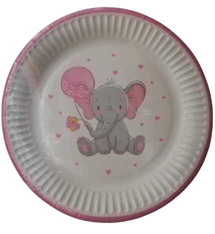 Talerzyki-urodzinowe-różowe-słonik-dziewczynka-18cm-8szt