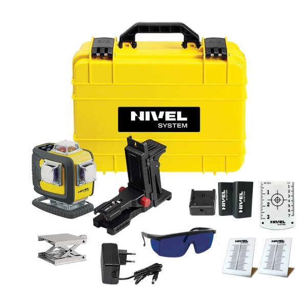 Nivel System CL4D-P Fioletowy multi-laser krzyżowy (4 x 360°), Bluetooth + Statyw SJJM1EX + Czujnik CLS-4 + Łata LS24
