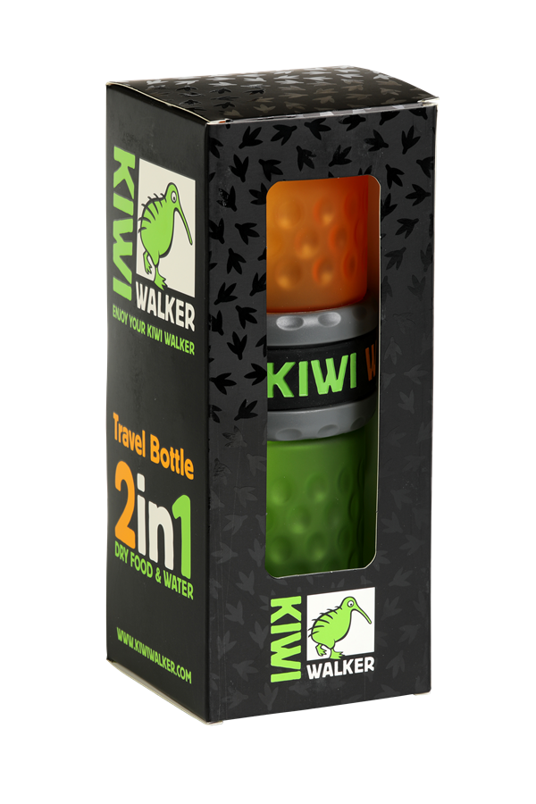 Kiwi Walker TRAVEL BOTTLE 2in1 butelka na wodę i karmę zielono-pomarańczowa