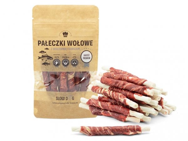 SLOW DOG Pałeczki wołowe z wołowiną i dorszem 100g