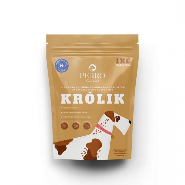 PERRO Karma tłoczona na zimno Gourmet Królik – formuła dla psów dorosłych średnich i dużych ras 1kg
