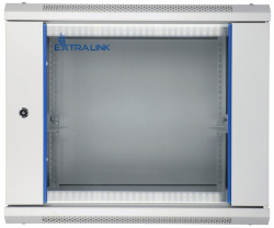 Szafka wisząca rack 9U 600x600 szara szklane drzwi