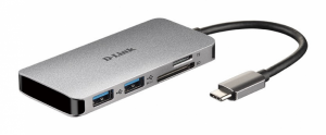 D-LINK USB-C 6-port USB 3.0 hub with HDMI and SD & microSD card reader and USB-C charging port