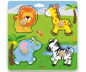 Viga 50840 Drewniane puzzle z uchwytami – zwierzęta Afryki