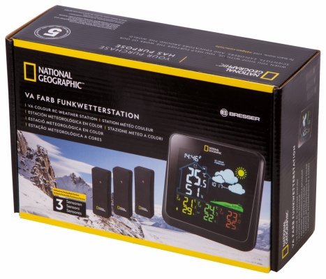 Kolorowa stacja meteorologiczna Bresser National Geographic VA z 3 czujnikami zewnętrznymi