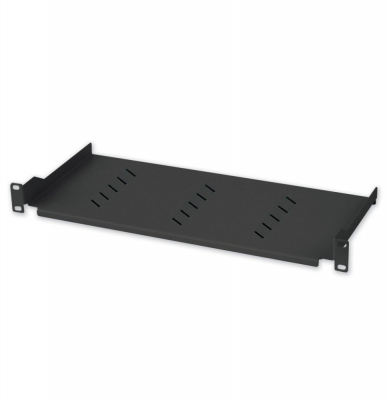 Półka 1U 150mm rack 19, 2 pkt mocowania, perforowana czarna