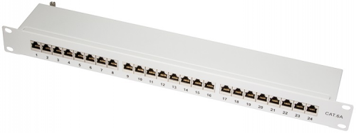 Patchpanel CAT6A 19' 24 porty, STP, szary