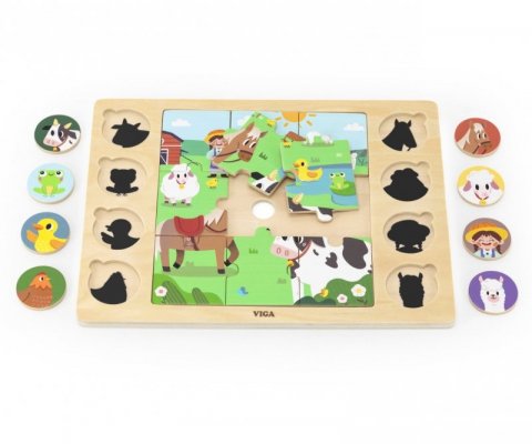 Viga 44741 Zestaw puzzli na podkładce - dopasuj cienie - farma