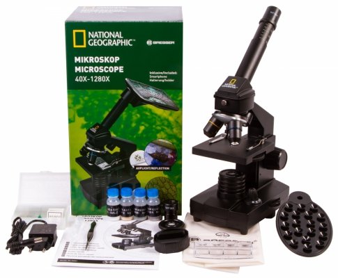 Mikroskop Bresser National Geographic o powiększeniu 40–1280 razy z uchwytem do smartfonu