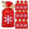Woreczki świąteczne foliowe ze śnieżynkami XL 10 sztuk z wstążką