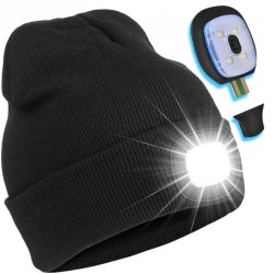 Czapka zimowa z latarką led czarna usb