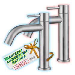 Zestaw 2 baterii łazienkowych – krany do zimnej i ciepłej wody – stal szczotkowana