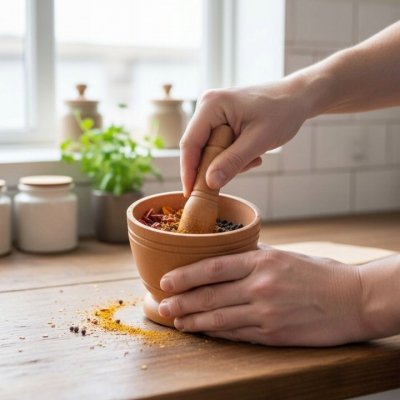 Moździerz kuchenny z tłuczkiem do rozdrabniania przypraw ziół