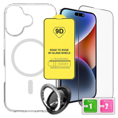 Etui do iPhone 17 case + szkło 9H wzmacniane 360° clear + uchwyt ring zestaw