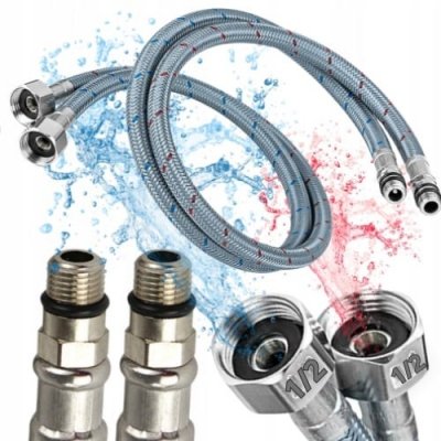 Wężyk do baterii w oplocie stal nierdzewna 60cm gwint 1/2 - 2 sztuki