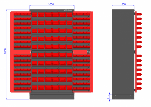 Szafa warsztatowa z 220 pojemnikami M-3-01-01