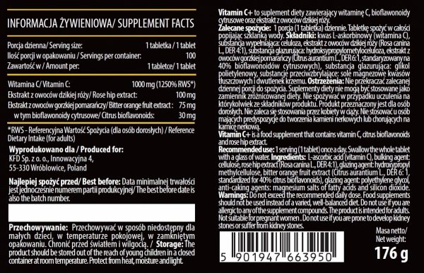 KFD Vitamin C+ 100 informacja żywieniowa