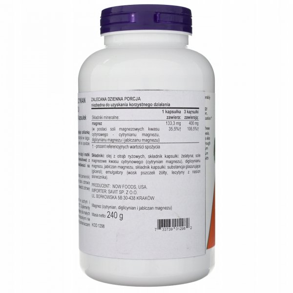 Now Foods Magnesium Citrate Cytrynian Magnezu 180 kap info2