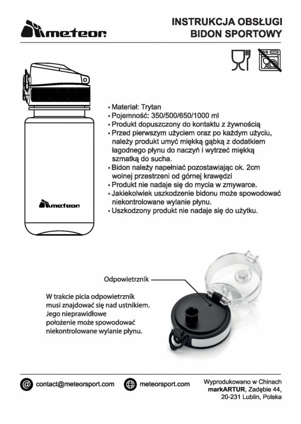 Bidon Sportowy Meteor 500 ml Tritan Granatowy info