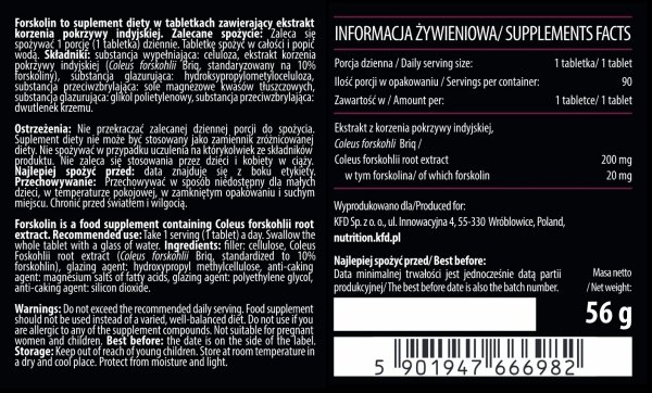 KFD Forskolin 90 tabl. informacja żywieniowa