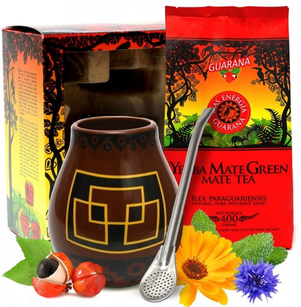 Zestaw w Pudełku Exclusive Yerba Mate Green Energia Guarana 400g+ Bombilla Liza + Matero Peru
