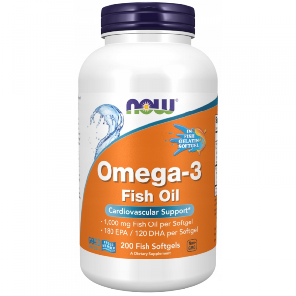 Now Foods Kwasy Omega-3 DHA 120mg EPA 180mg 200kap.