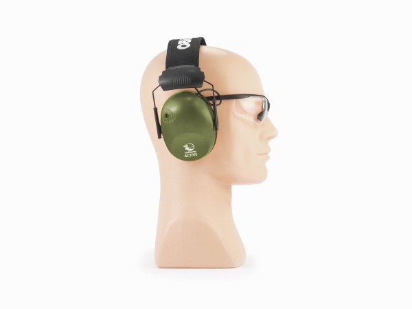 Słuchawki ochronne aktywne RealHunter ACTiVE Pro oliwkowe + okulary ochronne