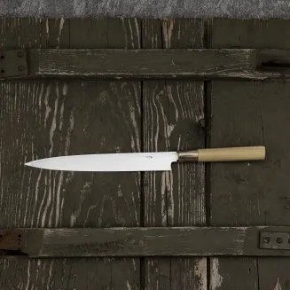 Hideo Kitaoka Aogami#2 Satin Damascus Nóż Yanagiba 24 cm