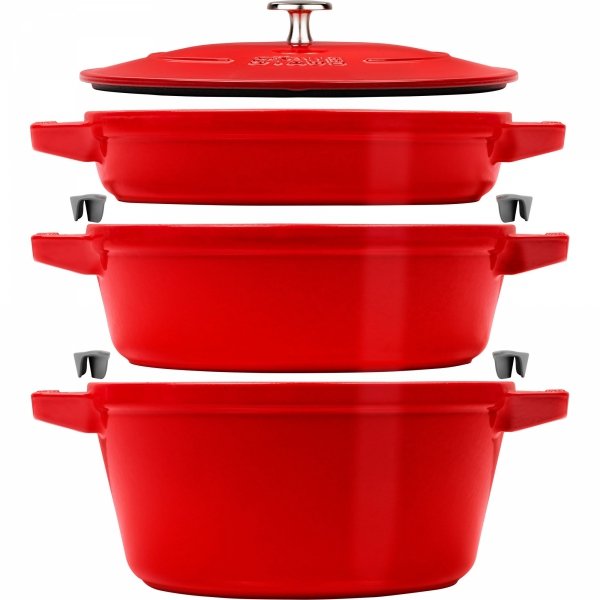 Zestaw 3 Naczyń + Pokrywka 24 Cm Czerwony Staub