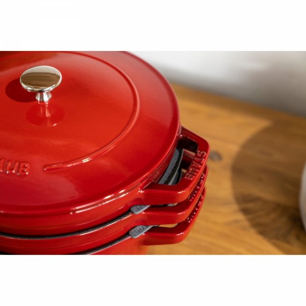Zestaw 3 Naczyń + Pokrywka 24 Cm Czerwony Staub