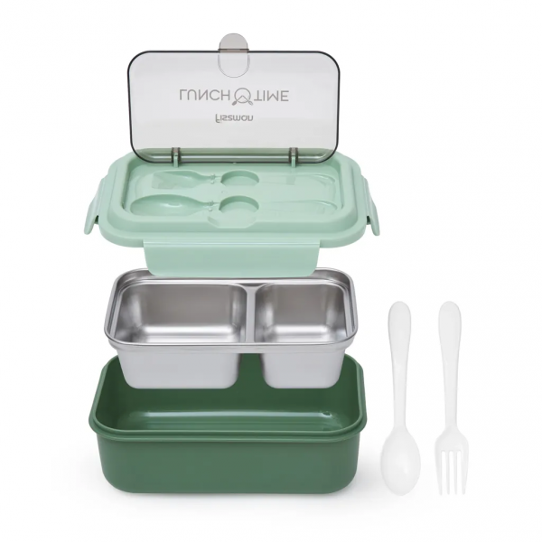 Lunch box Fissman 800 ml z 2 komorami i stalowym pojemnikiem (zielony)