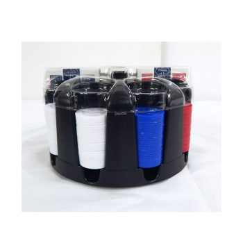 Zestaw do pokera Bicycle - obrotowy stojak na żetony z rączką, 200 żetonów + 2 talie kart