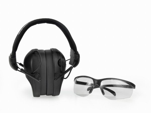 Słuchawki ochronne aktywne RealHunter ACTiVE Pro czarne + okulary ochronne